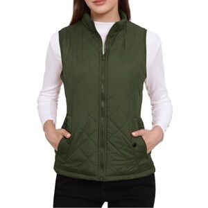 Allegra K olive green lightweight Quilted zipper puffer vest small S